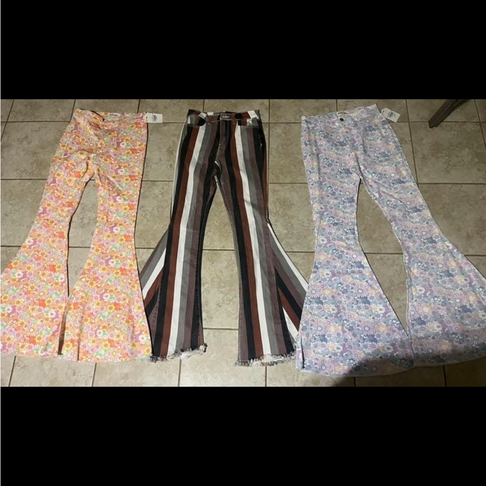 Floral and Striped Flare Pants Trio
